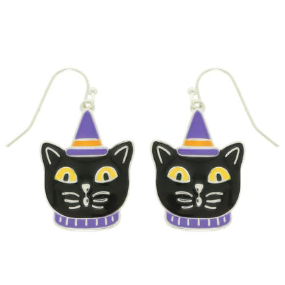 Halloween Enamel Cat Earrings