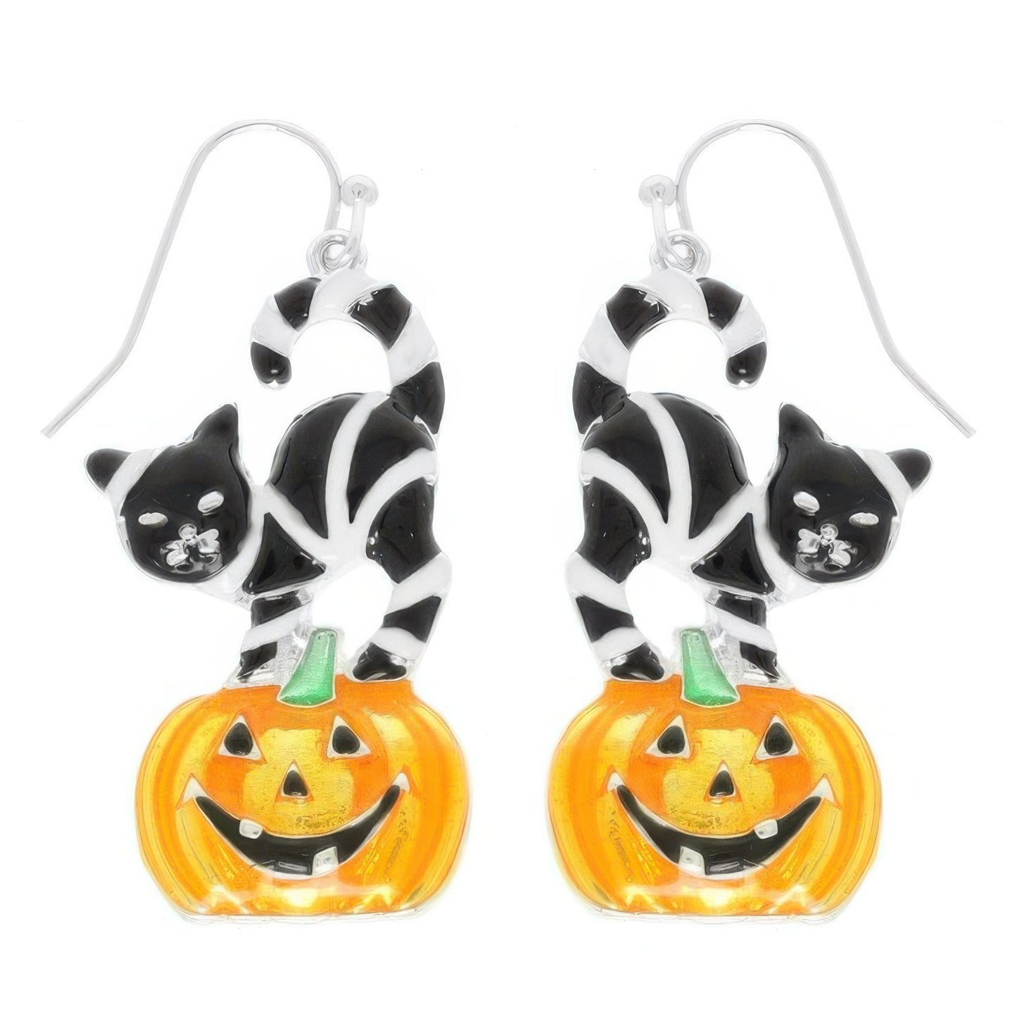 Halloween Black Cat On Pumpkin Earrings
