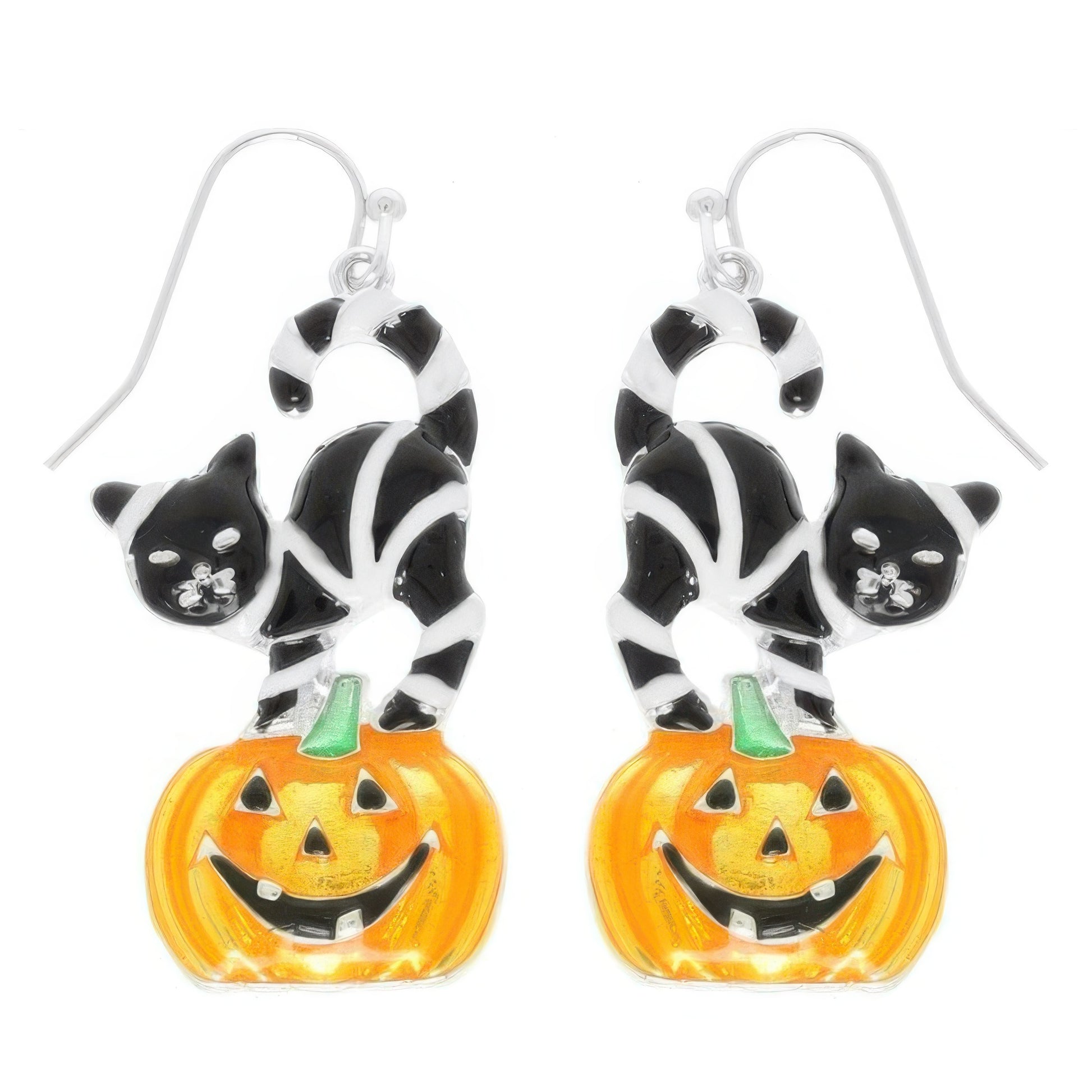 Halloween Black Cat On Pumpkin Earrings