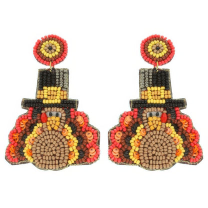 Thanksgiving Turkey Seed Bead Post Earrings