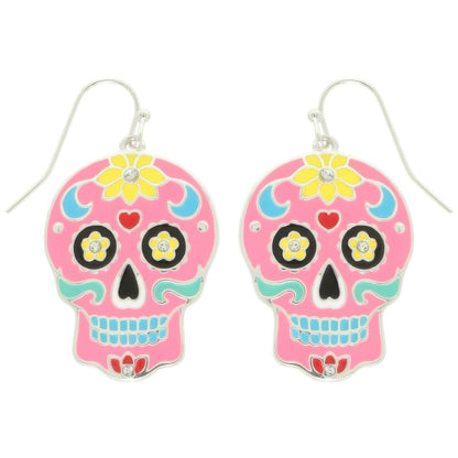 Halloween Jeweled Enamel Sugar Skull Earrings