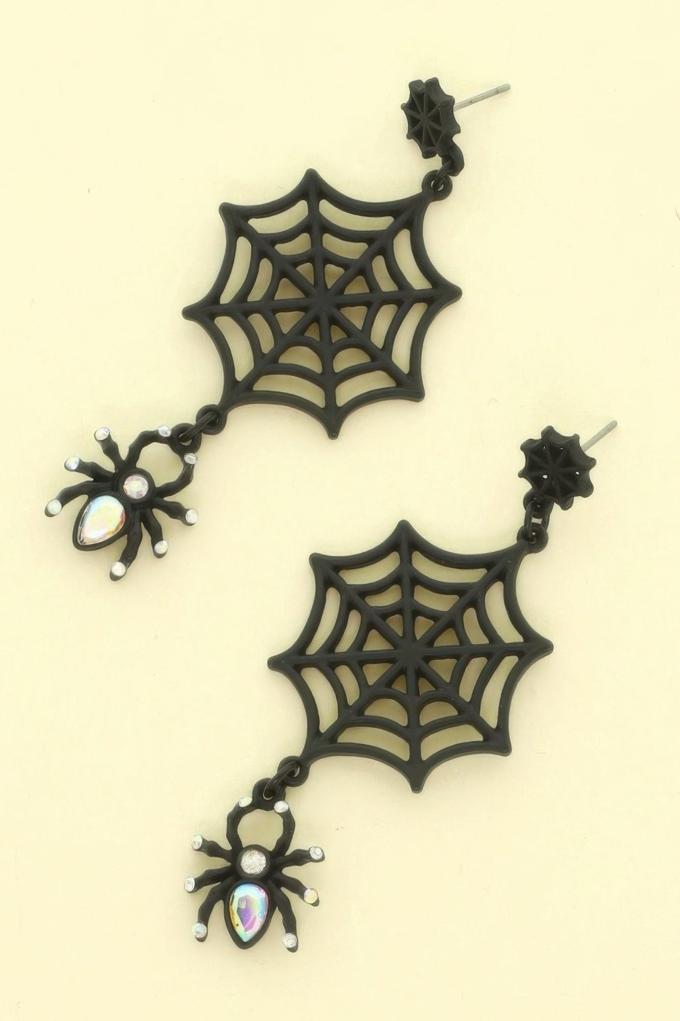 Halloween Enamel Black Webbed Spider Earrings