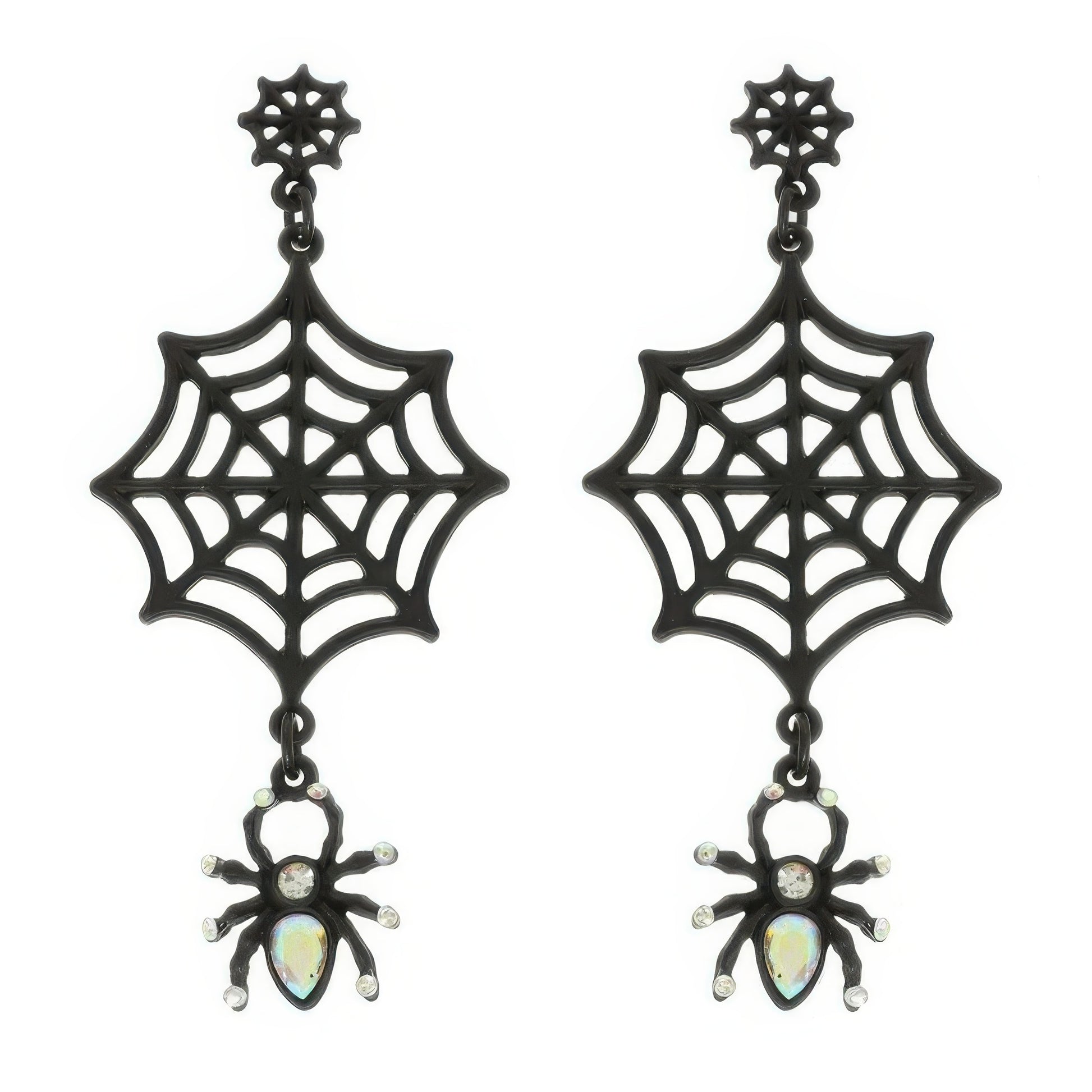 Halloween Enamel Black Webbed Spider Earrings