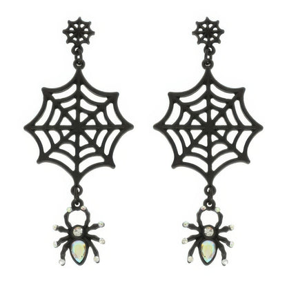 Halloween Enamel Black Webbed Spider Earrings