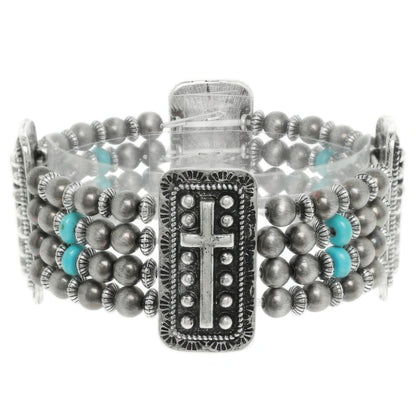 Western Rectangle Cross Concho Stretch Bracelet