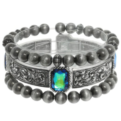 3pc Western Crystal Beaded Bracelet Set
