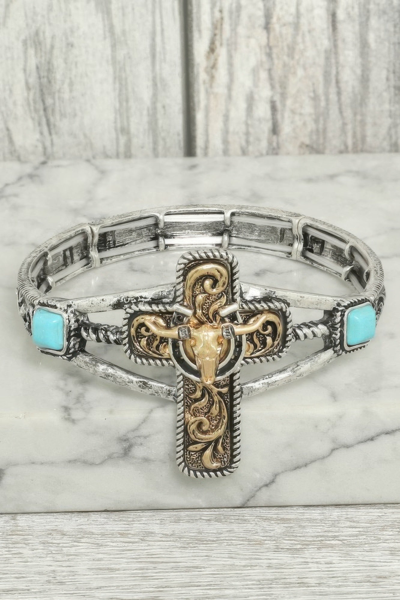 Western Steerhead Cross Stretch Bracelet
