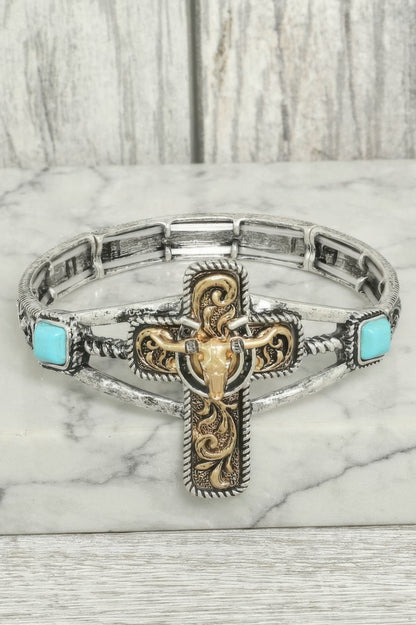 Western Steerhead Cross Stretch Bracelet