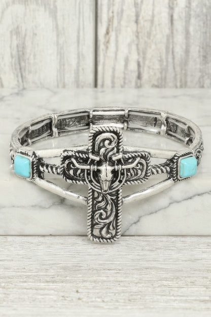 Western Steerhead Cross Stretch Bracelet