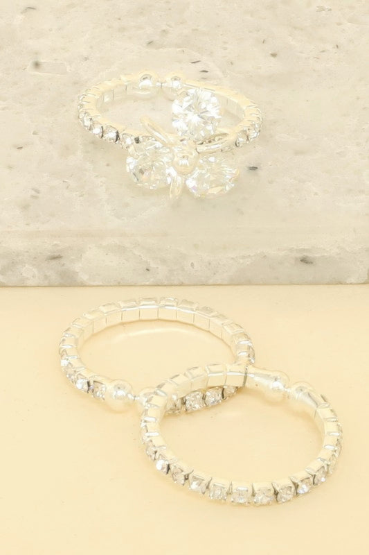 3pc Jeweled Adjustable Ring Set
