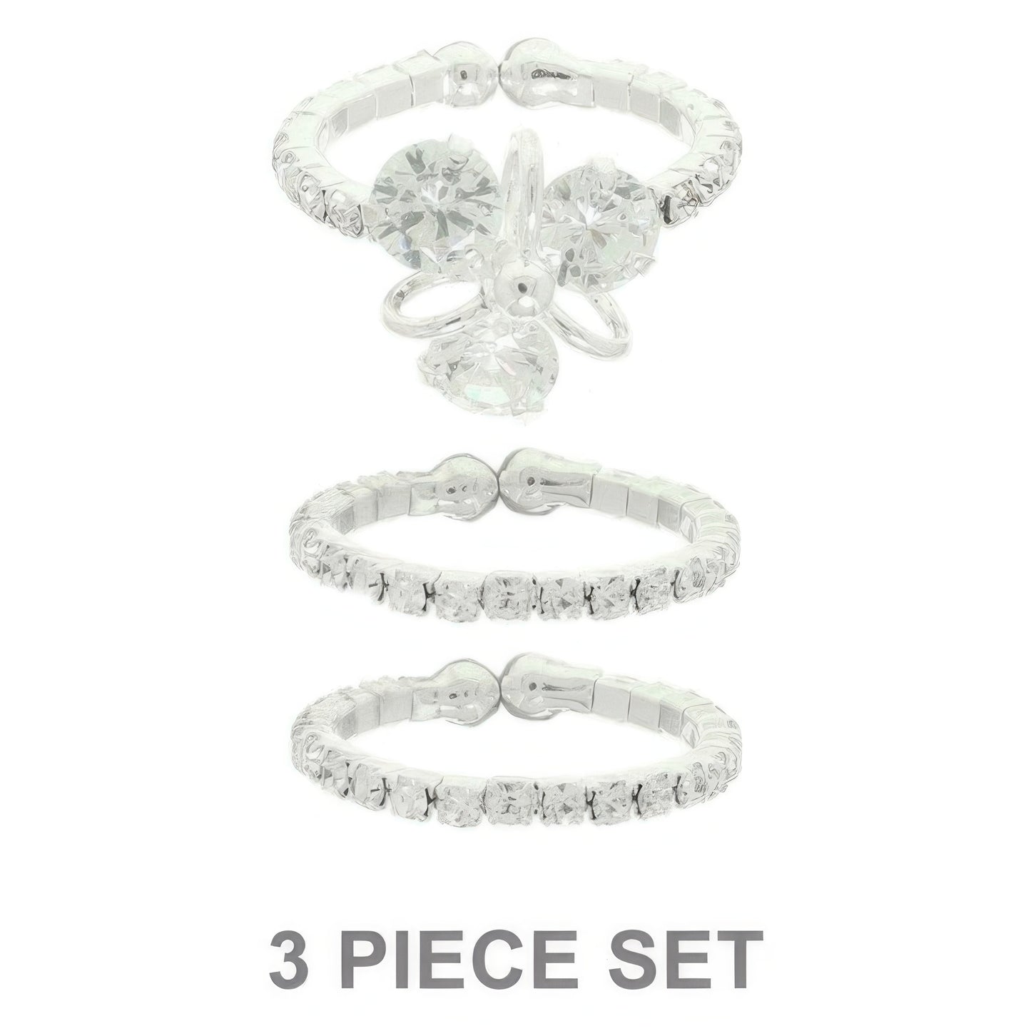 3pc Jeweled Adjustable Ring Set