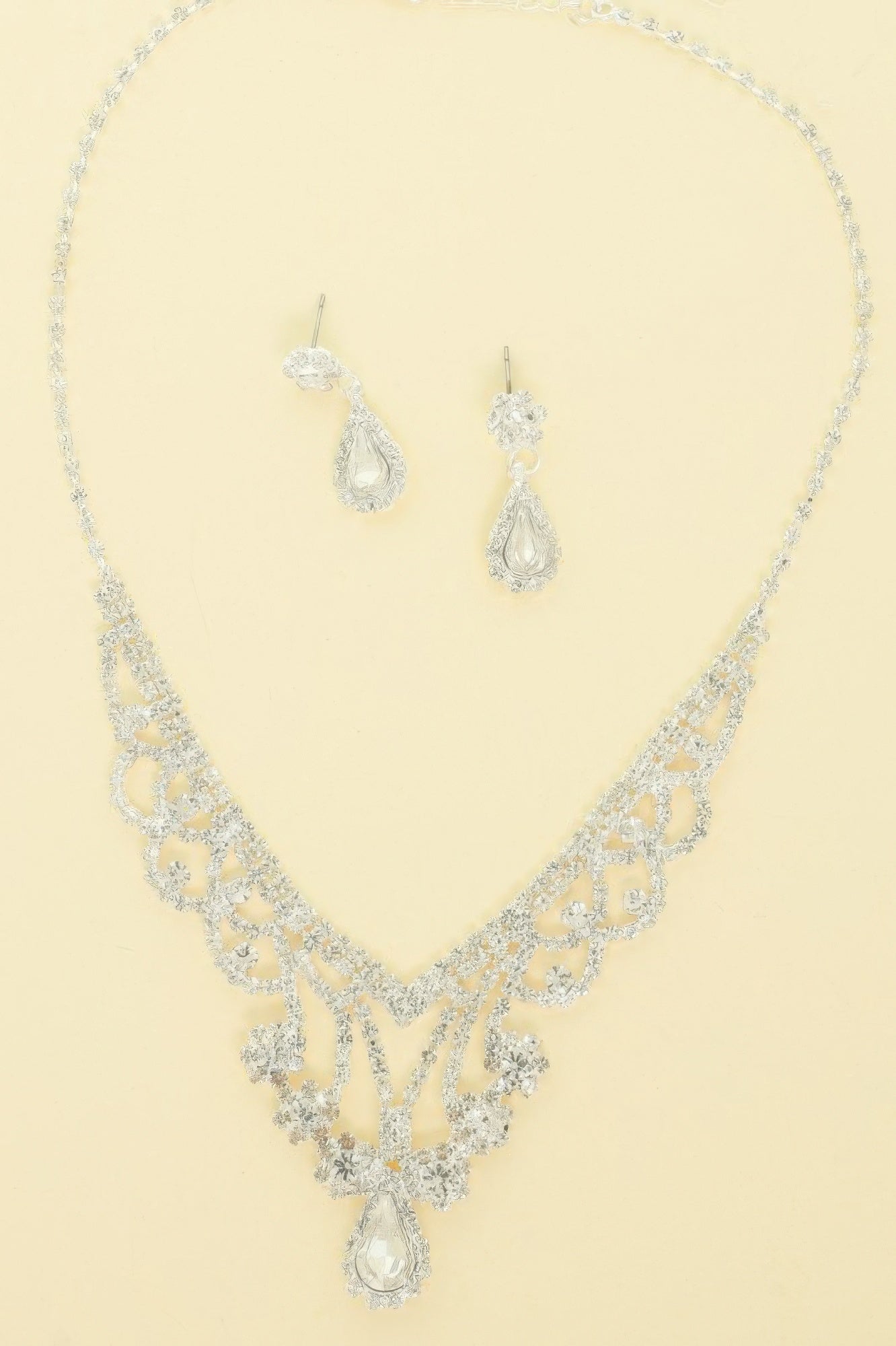 Crystal Rhinestone Pave Teardrop Necklace Set