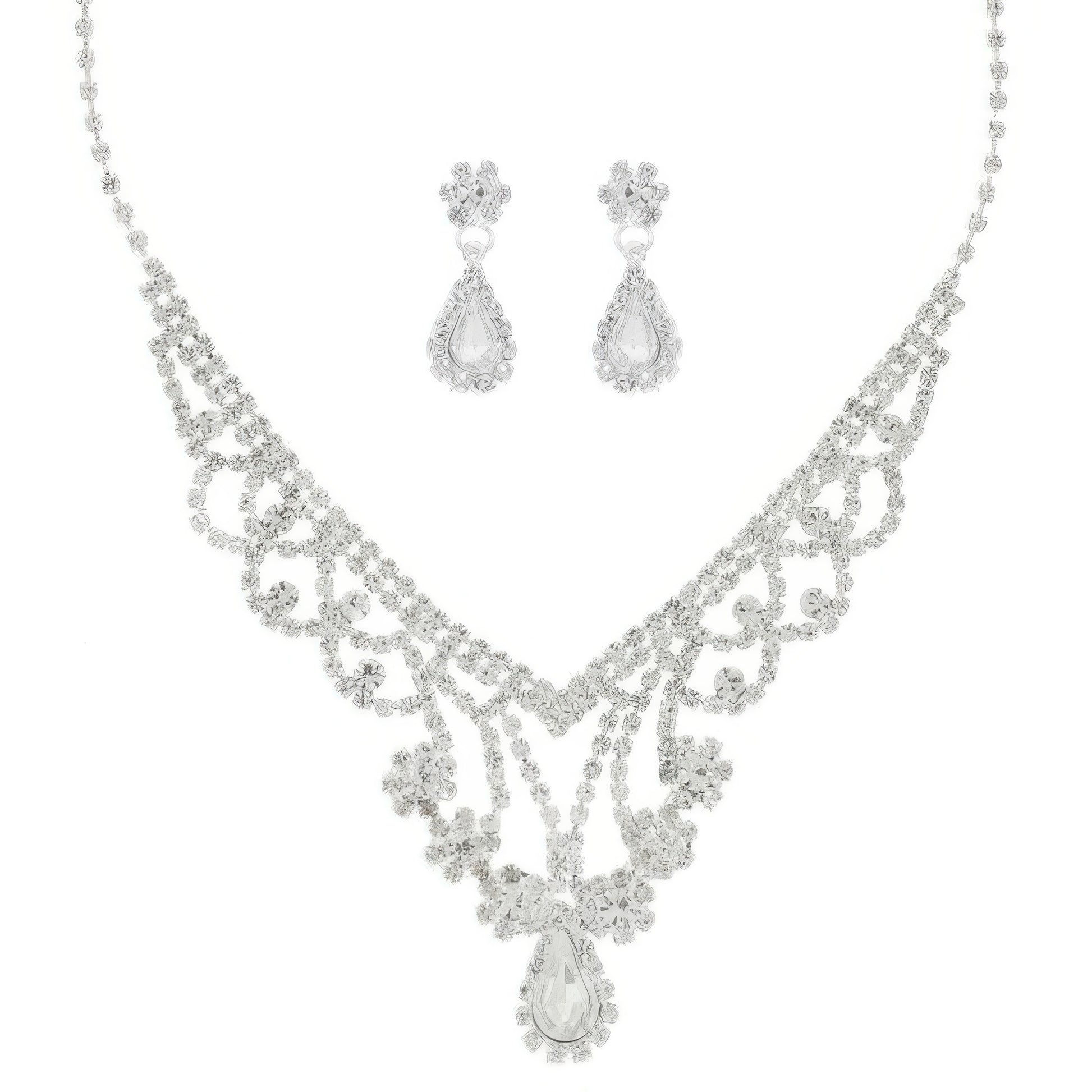 Crystal Rhinestone Pave Teardrop Necklace Set