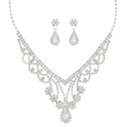 Crystal Rhinestone Pave Teardrop Necklace Set