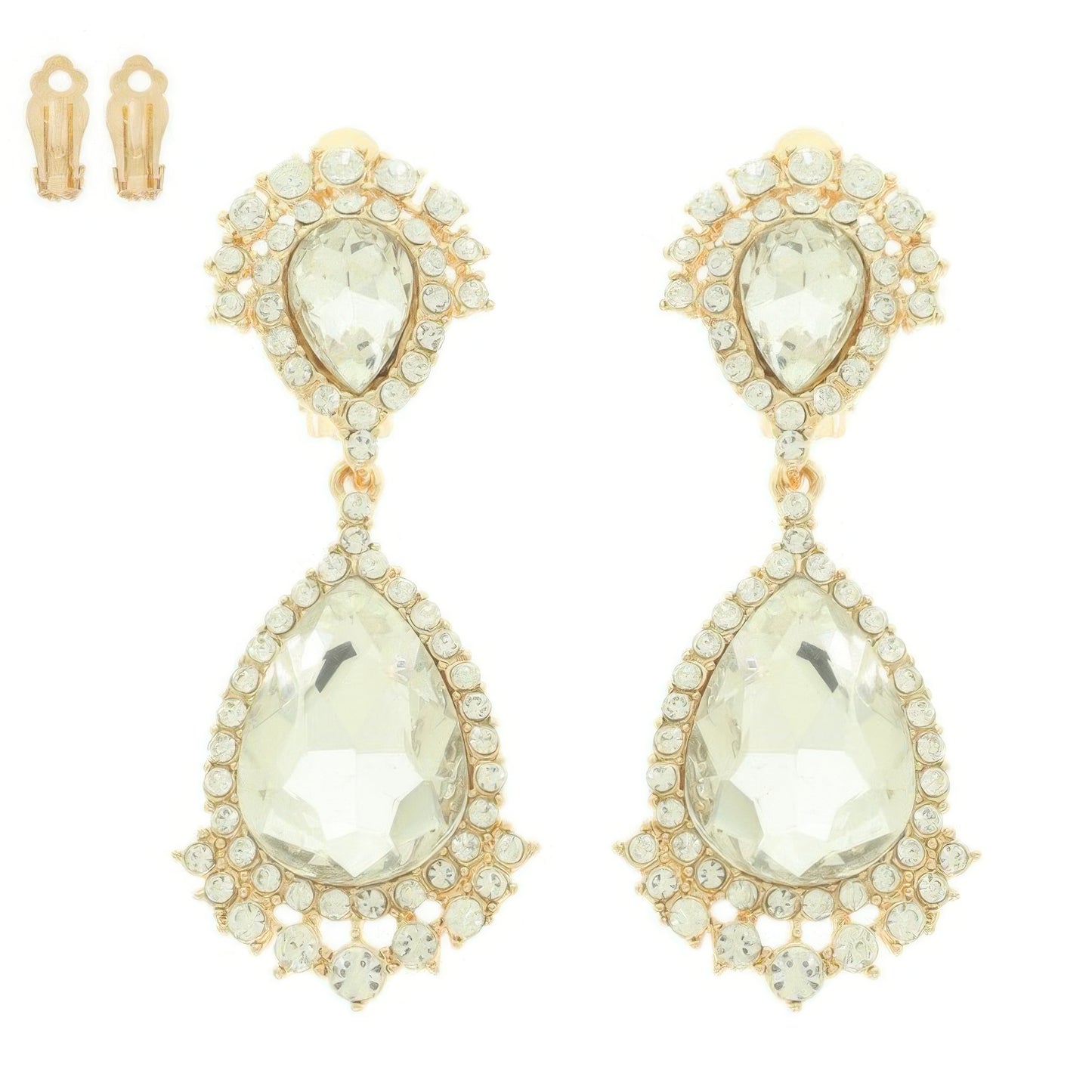 Teardrop Crystal Halo Clip On Earrings