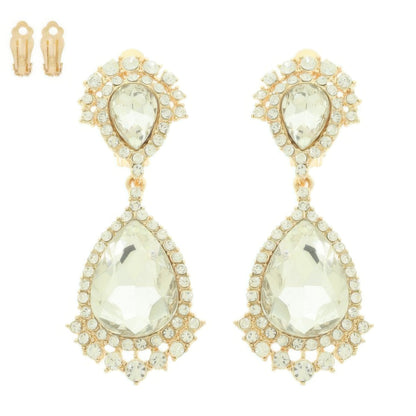 Teardrop Crystal Halo Clip On Earrings