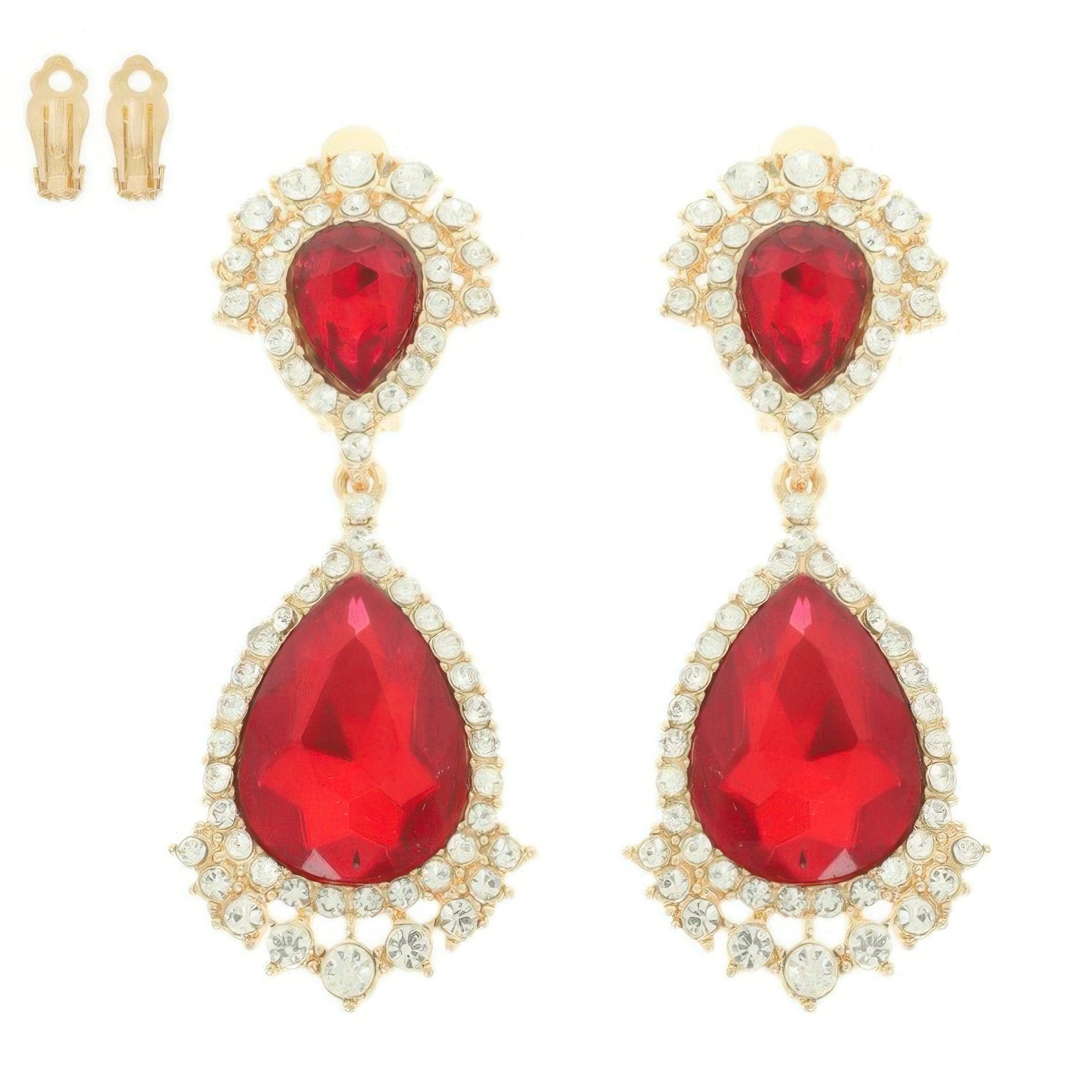 Teardrop Crystal Halo Clip On Earrings