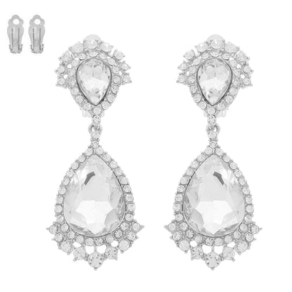 Teardrop Crystal Halo Clip On Earrings