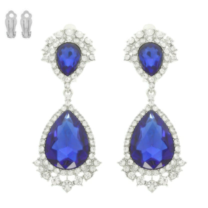 Teardrop Crystal Halo Clip On Earrings