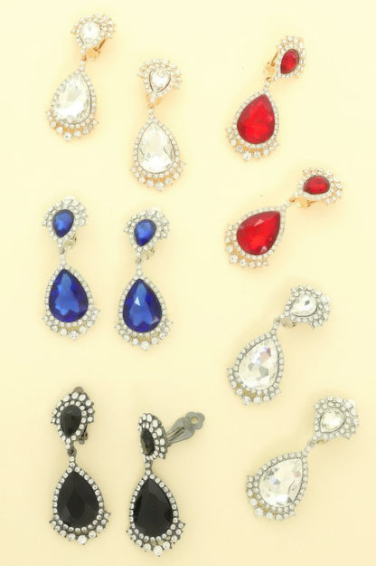Teardrop Crystal Halo Clip On Earrings