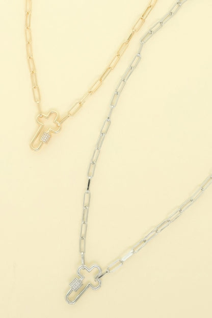 Gold Plated Cross Cutout Pendant Necklace
