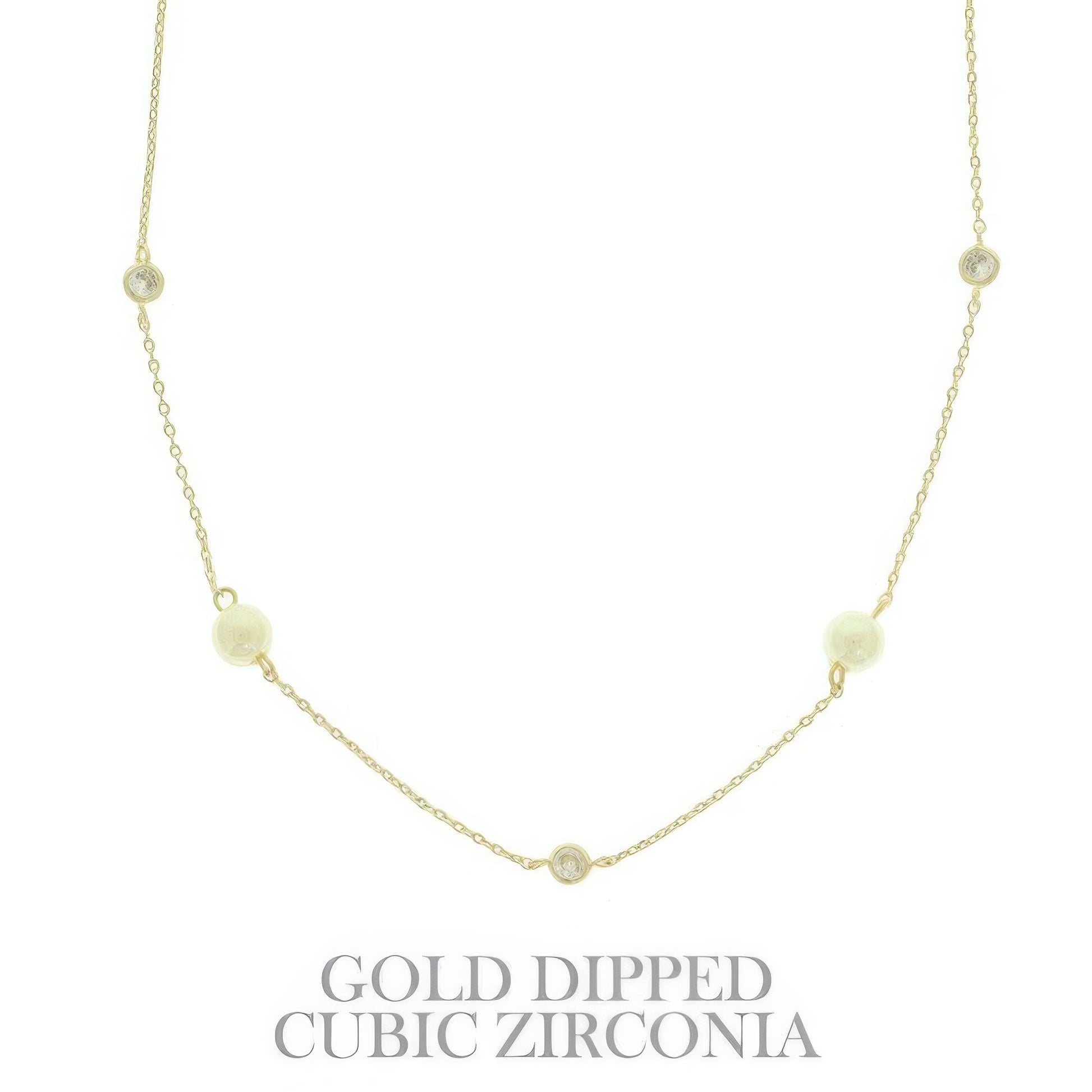 Gold Plated Pearl & Cz Station Necklace