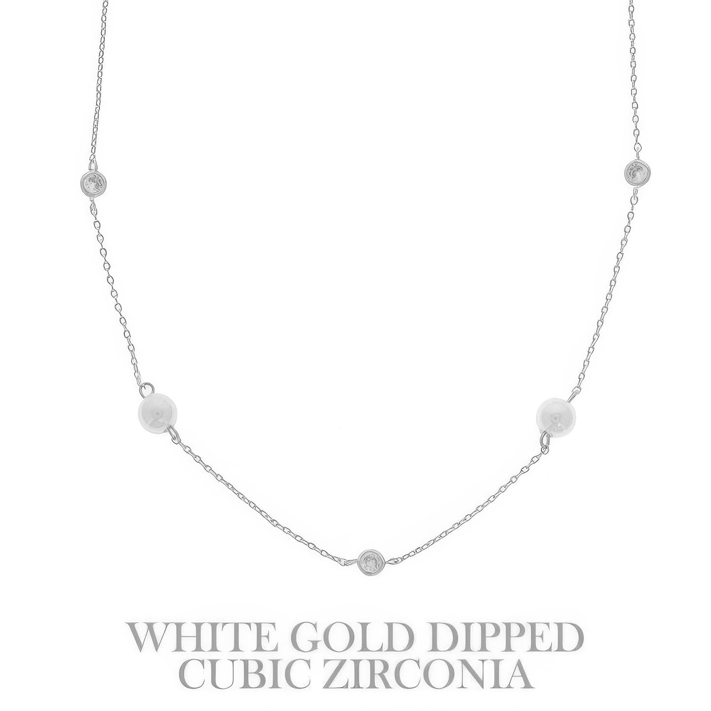 Gold Plated Pearl & Cz Station Necklace