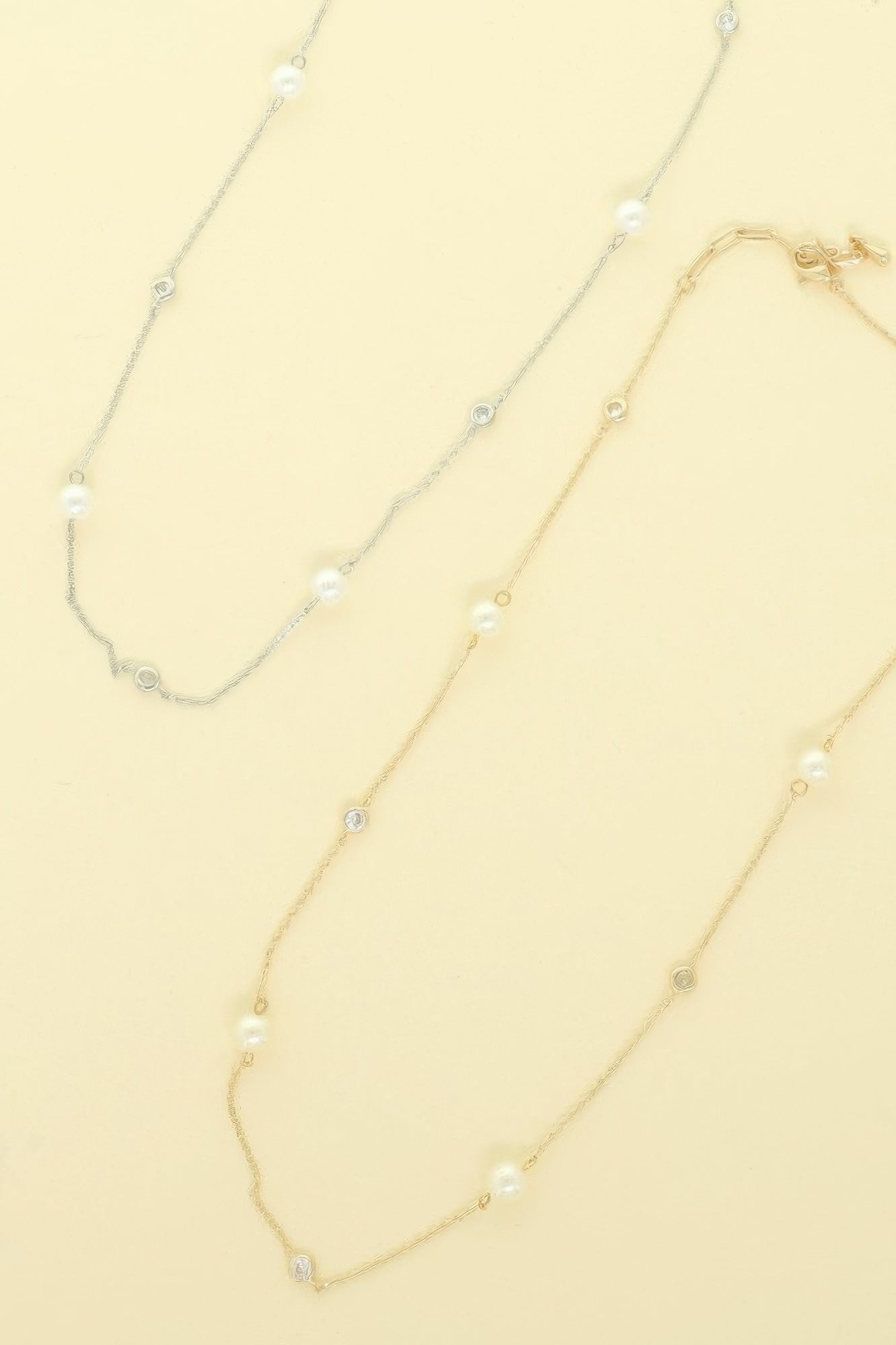 Gold Plated Pearl & Cz Station Necklace