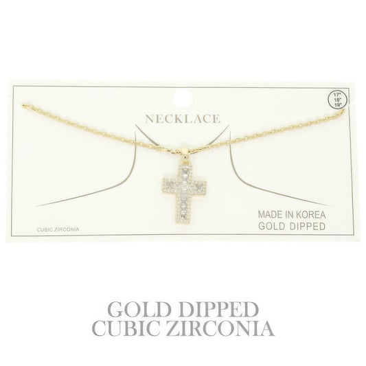 Gold-plated Cz Cross Pendant Necklace