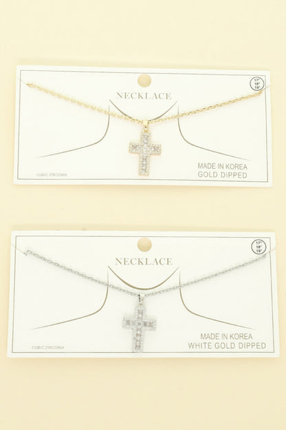 Gold-plated Cz Cross Pendant Necklace
