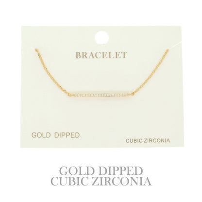 Gold Plated Cz Bar Chain Bracelet