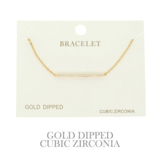 Gold Plated Cz Bar Chain Bracelet