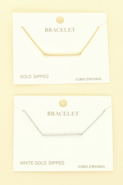 Gold Plated Cz Bar Chain Bracelet