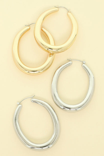 Gold Plated Oval Hoop Earrings
