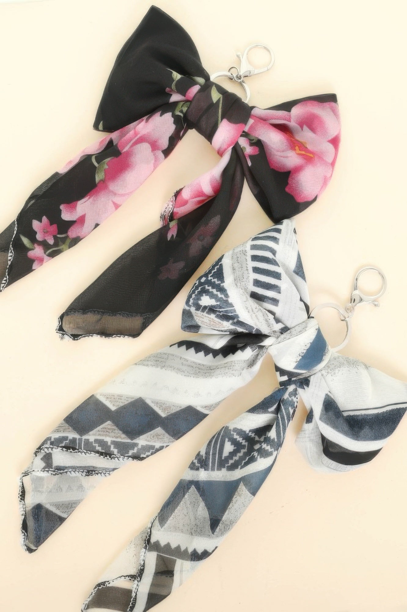Rose Bloom Scarf Bow Bag Charm Keychain