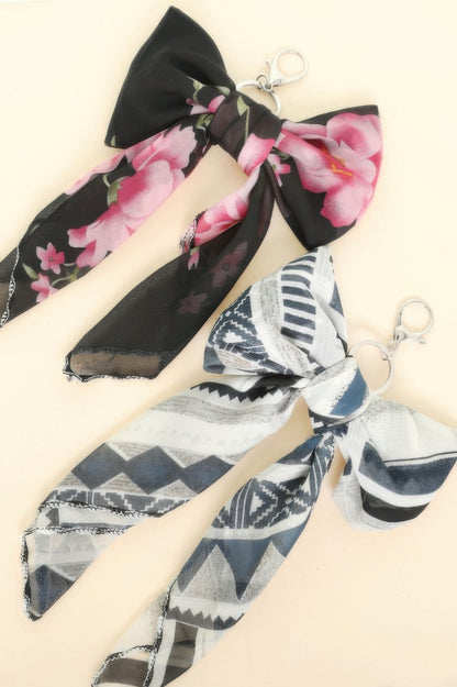 Rose Bloom Scarf Bow Bag Charm Keychain