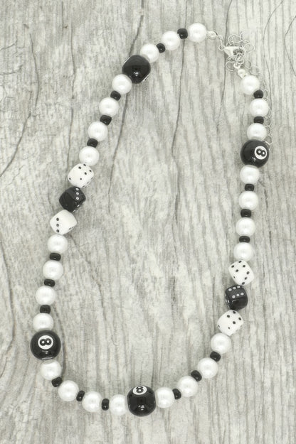 Western Gambling Theme 8 Ball Beaded Necklace
