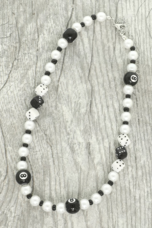 Western Gambling Theme 8 Ball Beaded Necklace