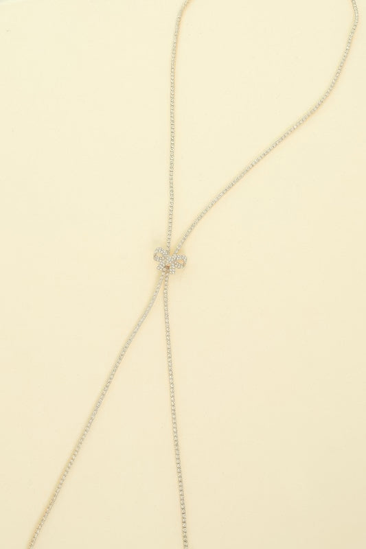 Rhinestone Bow Charm Bolo Necklace