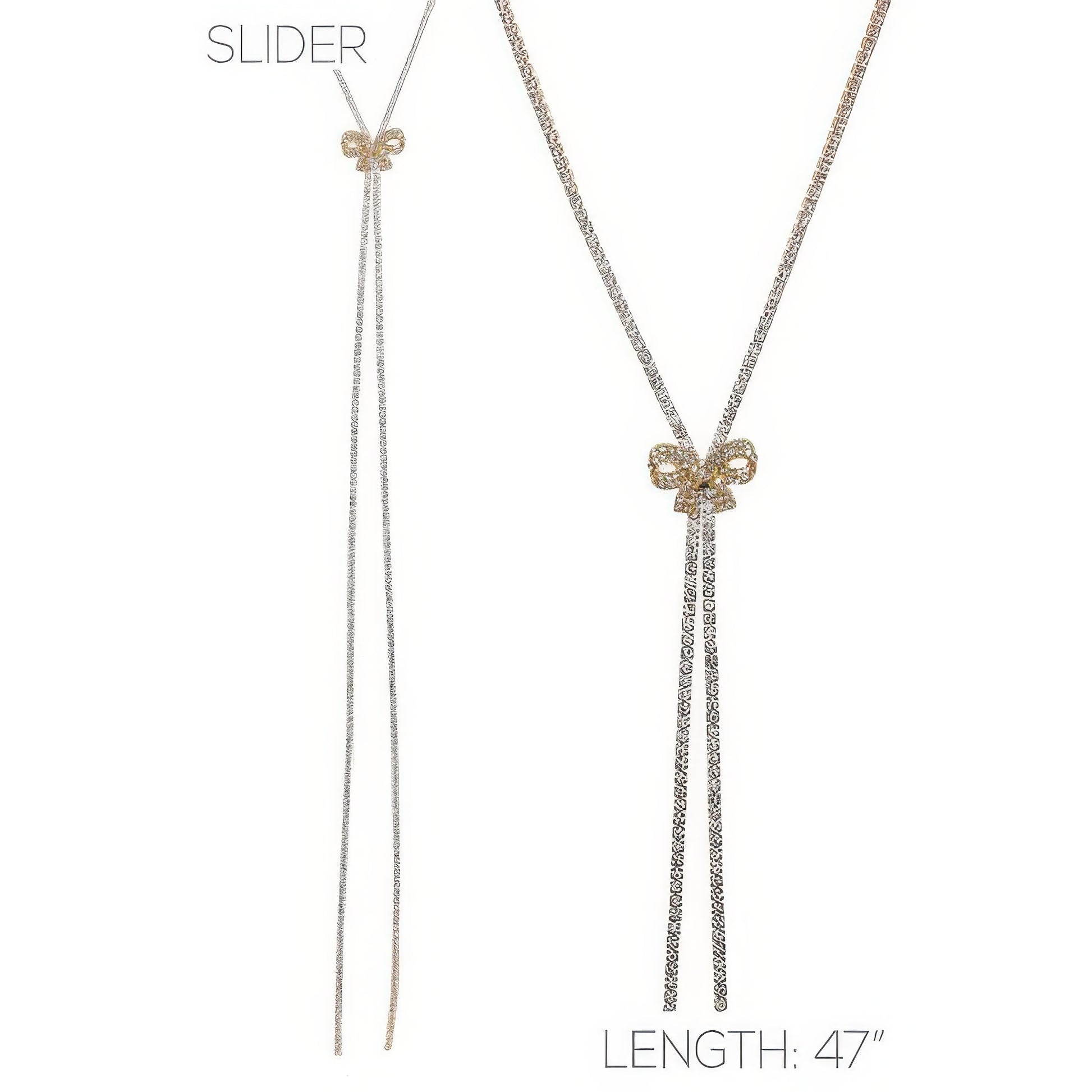 Rhinestone Bow Charm Bolo Necklace