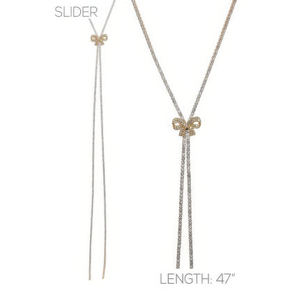 Rhinestone Bow Charm Bolo Necklace