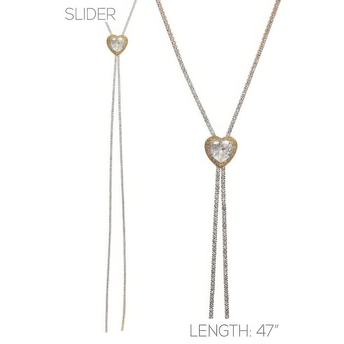 Bezel Set Crystal Heart Charm Bolo Necklace