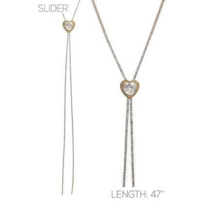 Bezel Set Crystal Heart Charm Bolo Necklace