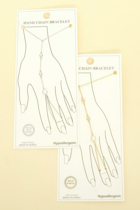 Gold Plated Cz Cable Chain Hand Bracelet
