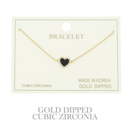 Gold Plated Cz Heart Chain Bracelet