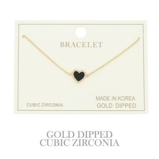 Gold Plated Cz Heart Chain Bracelet