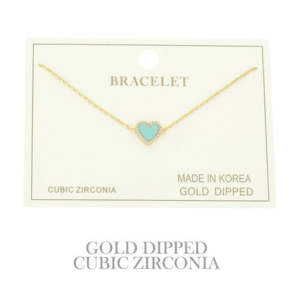 Gold Plated Cz Heart Chain Bracelet