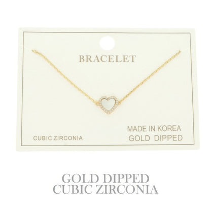 Gold Plated Cz Heart Chain Bracelet