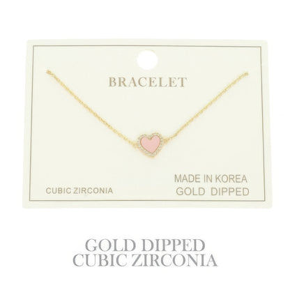 Gold Plated Cz Heart Chain Bracelet