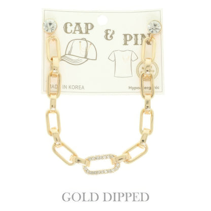 Gold Plated Rolo Paperclip Link Cap Chain And Pin